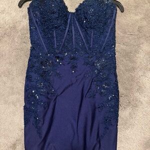 Sherri Hill Strapless Navy Dress